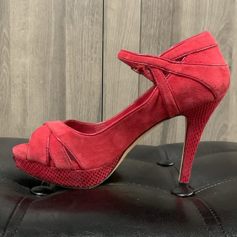 White House Black Market Red Suede & Faux Snake Skin Open Toe Shoe Size 6.5M - Picture 10 of 12